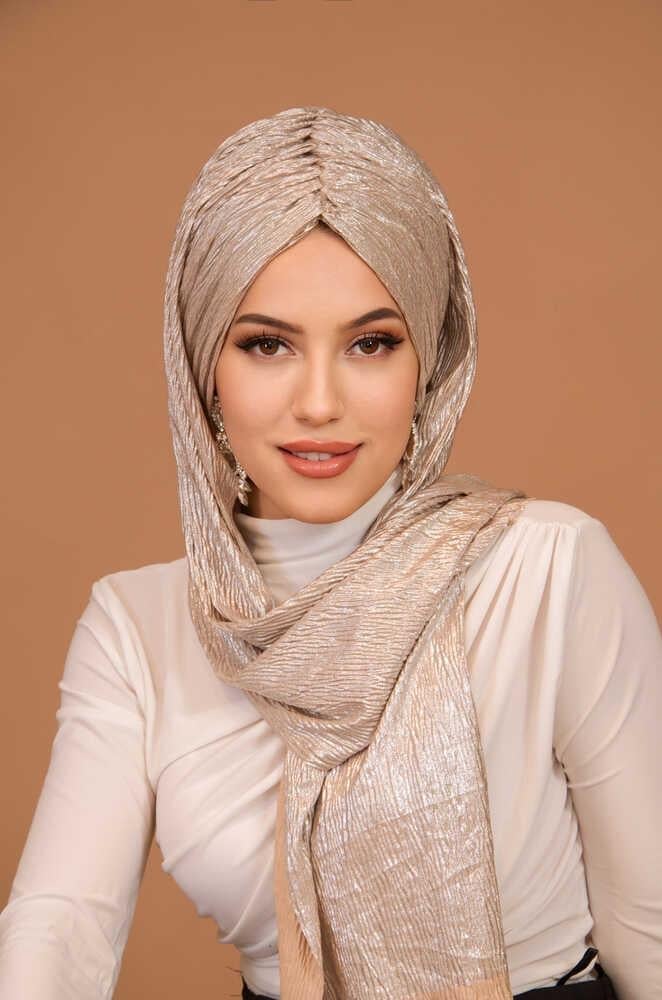 Rose Gold Piliseli Kelebek Model Büzgülü Bone Şal