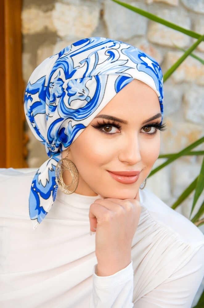 Saks Beyaz Retro Desen Çapraz Bone