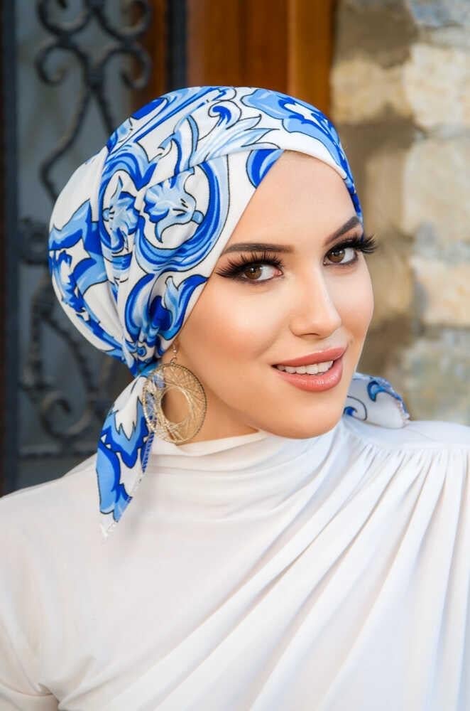 Saks Beyaz Retro Desen Çapraz Bone