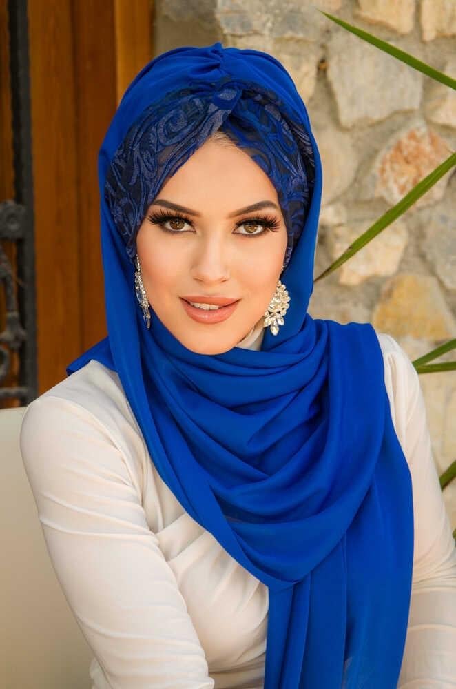 Saks Mavi Burgu Hazır Şal