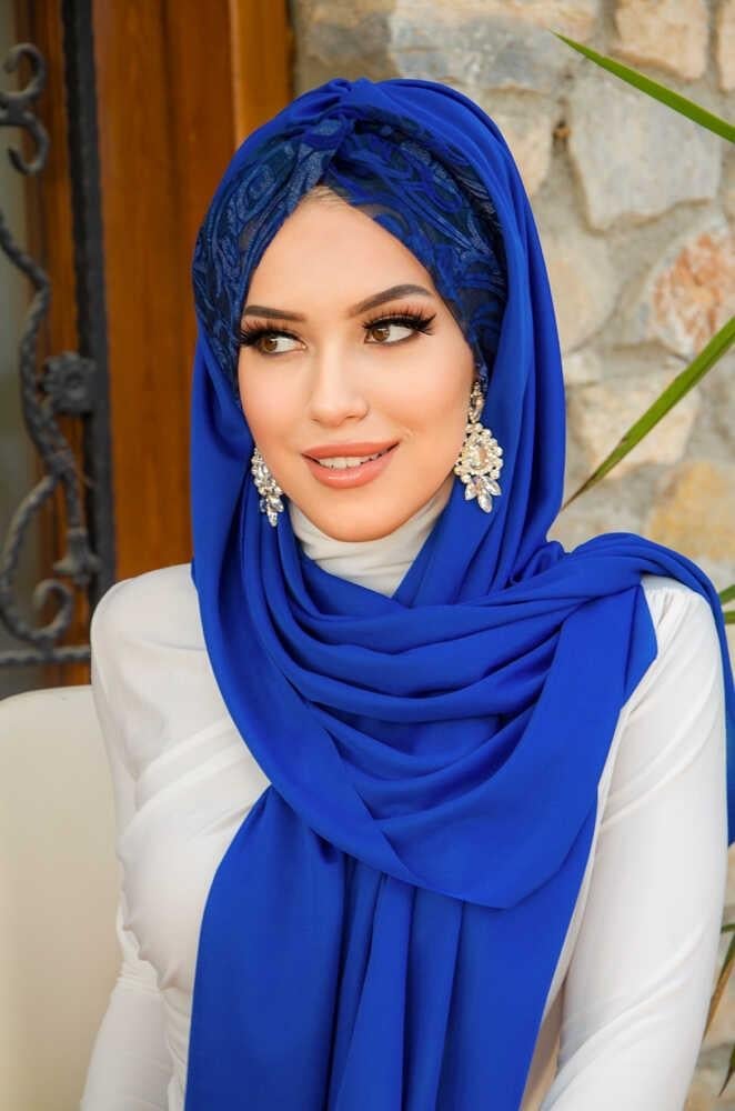 Saks Mavi Burgu Hazır Şal