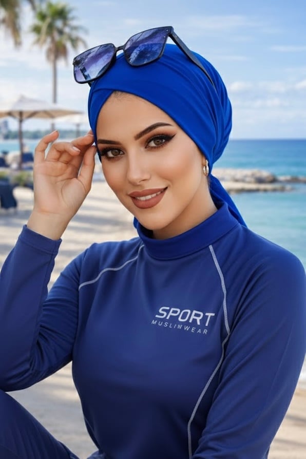 Saks Mavi Çapraz Bantlı Deniz - Havuz Bonesi