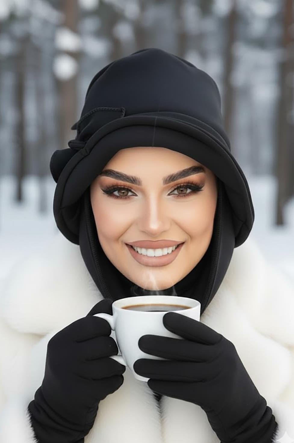 Siyah  Aksesuar Detay Atkılı Vintage Şapka