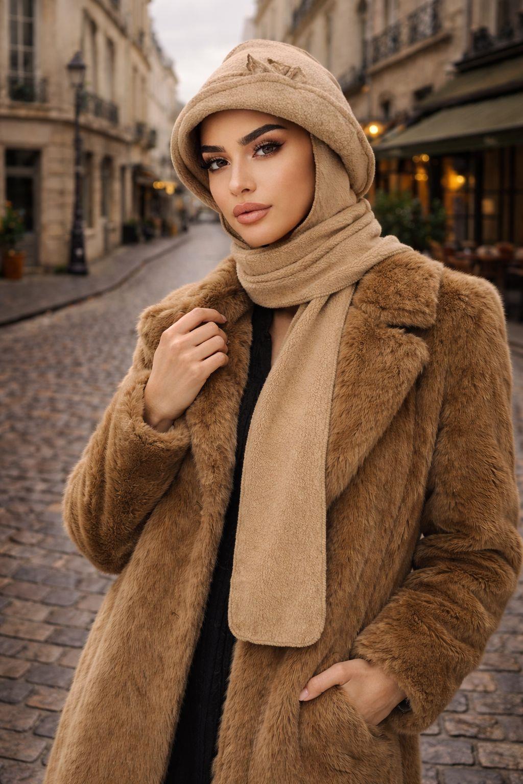 Camel Aksesuarlı Atkılı Vintage Şapka