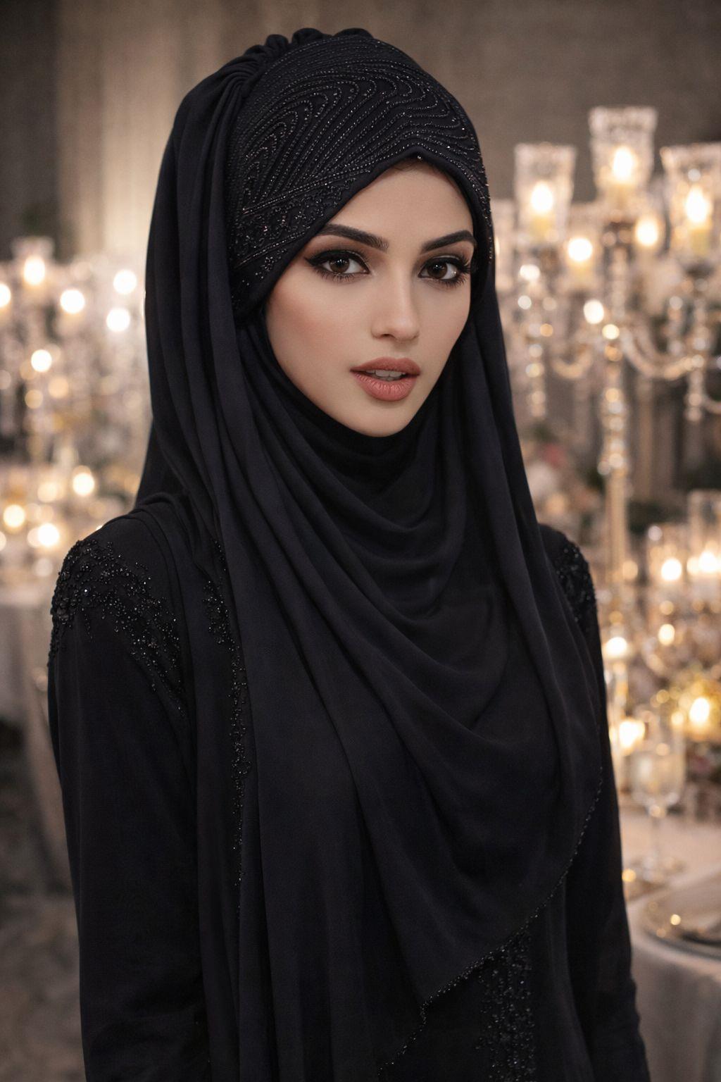 Siyah Antrasit Flok Baskılı Hazır Abiye Şal