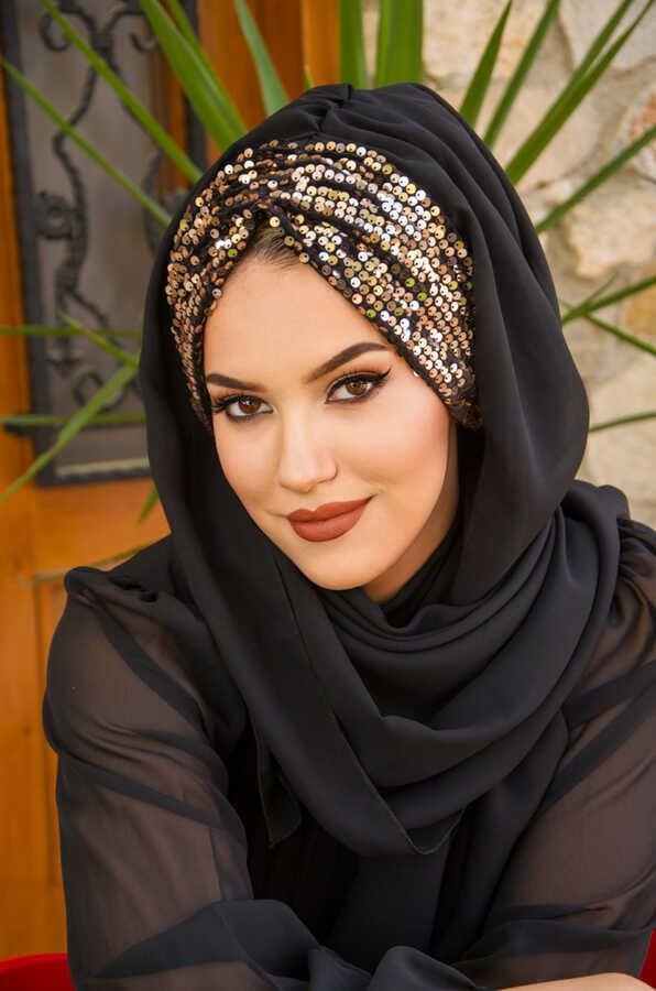 Siyah Bakır Pul Payetli Abiye Şal