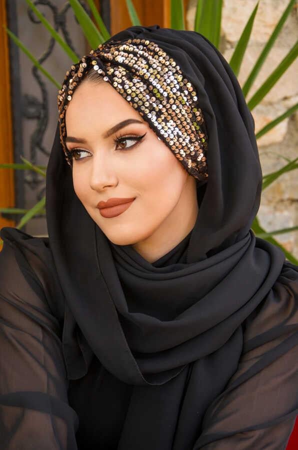 Siyah Bakır Pul Payetli Abiye Şal