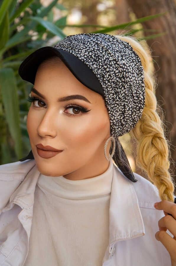 Siyah Beyaz Puantiyeli Bağcıklı Bone Bant