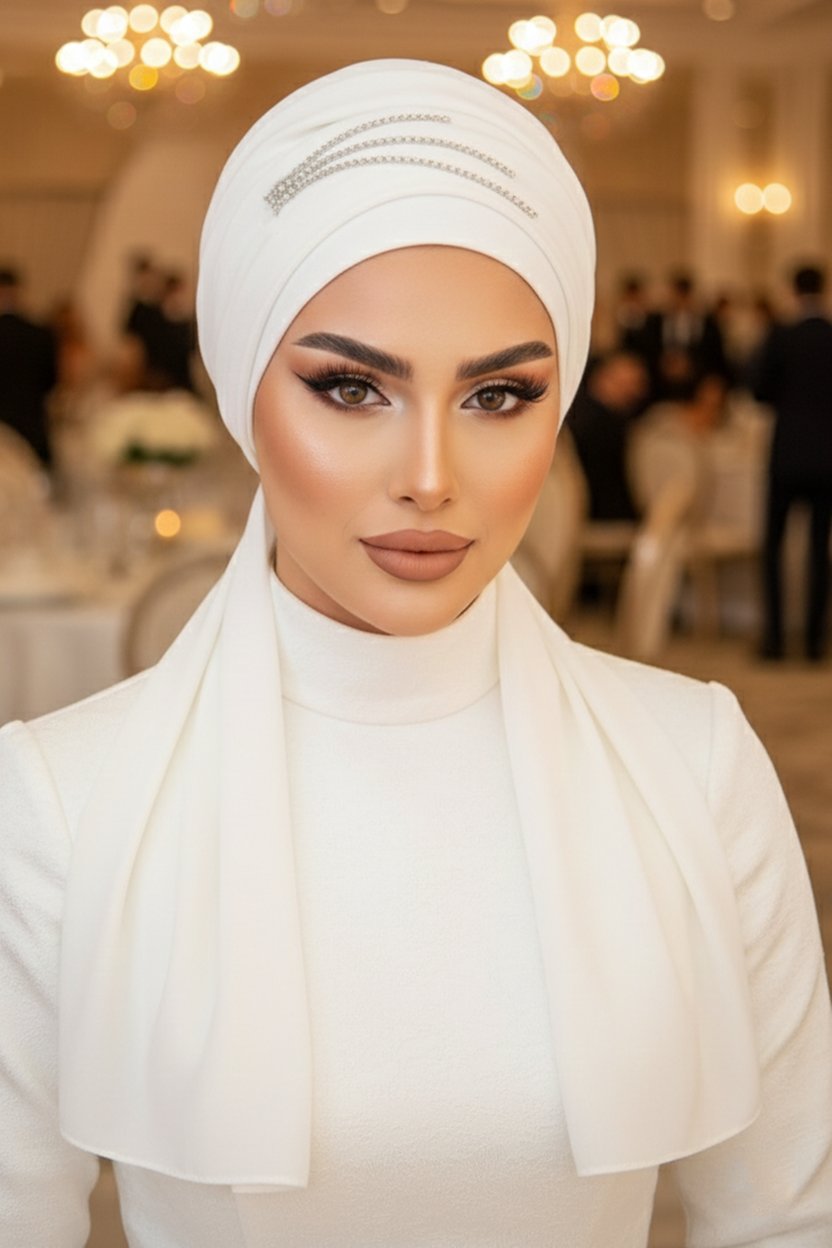 Siyah Beyaz Taşlı Atkılı Abiye Bone - 60101