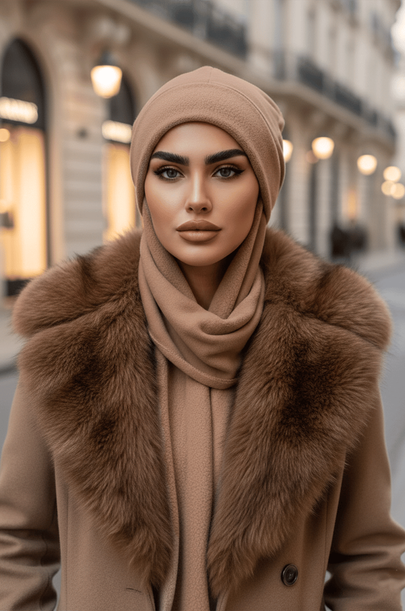 Camel Atkılı Tesettür Bere / UZUN ATKILI