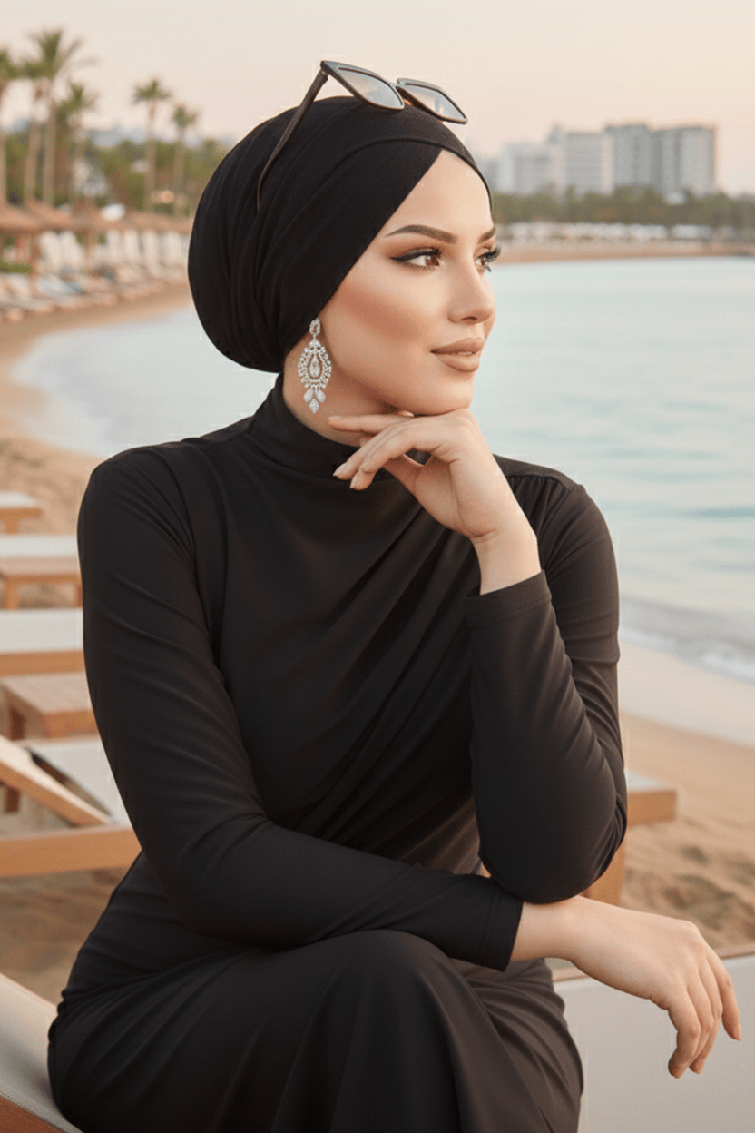 Siyah Çapraz Deniz - Havuz Bonesi