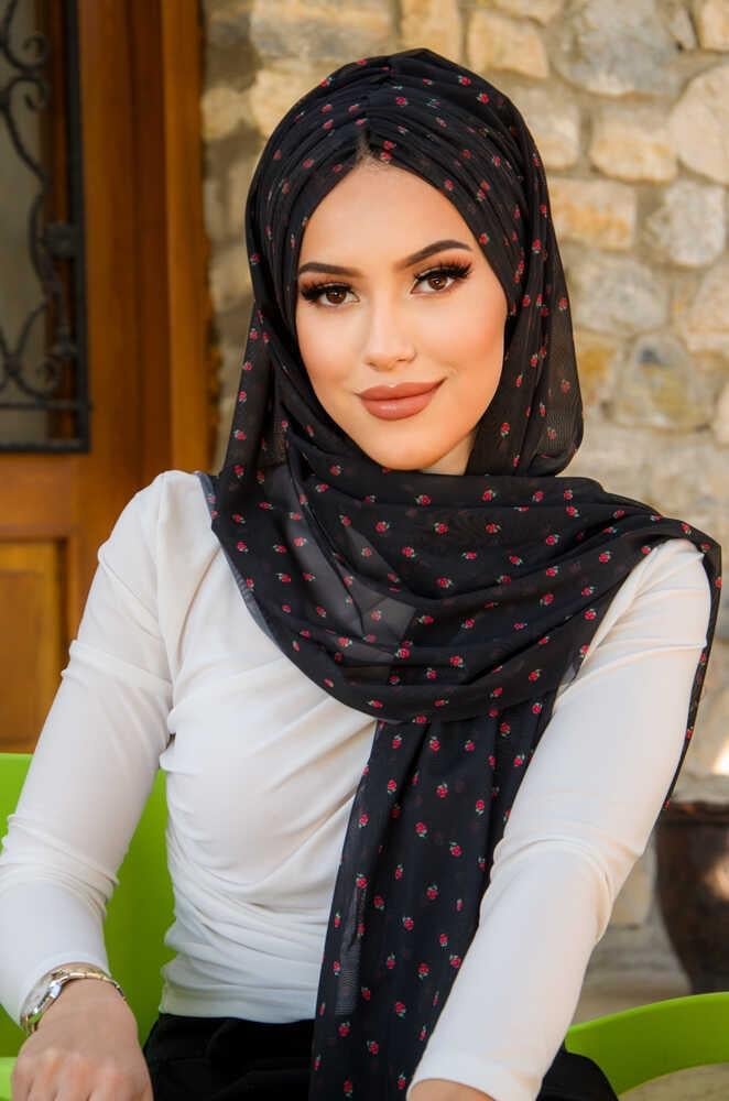 Siyah Çilek Desen Hazır Şal