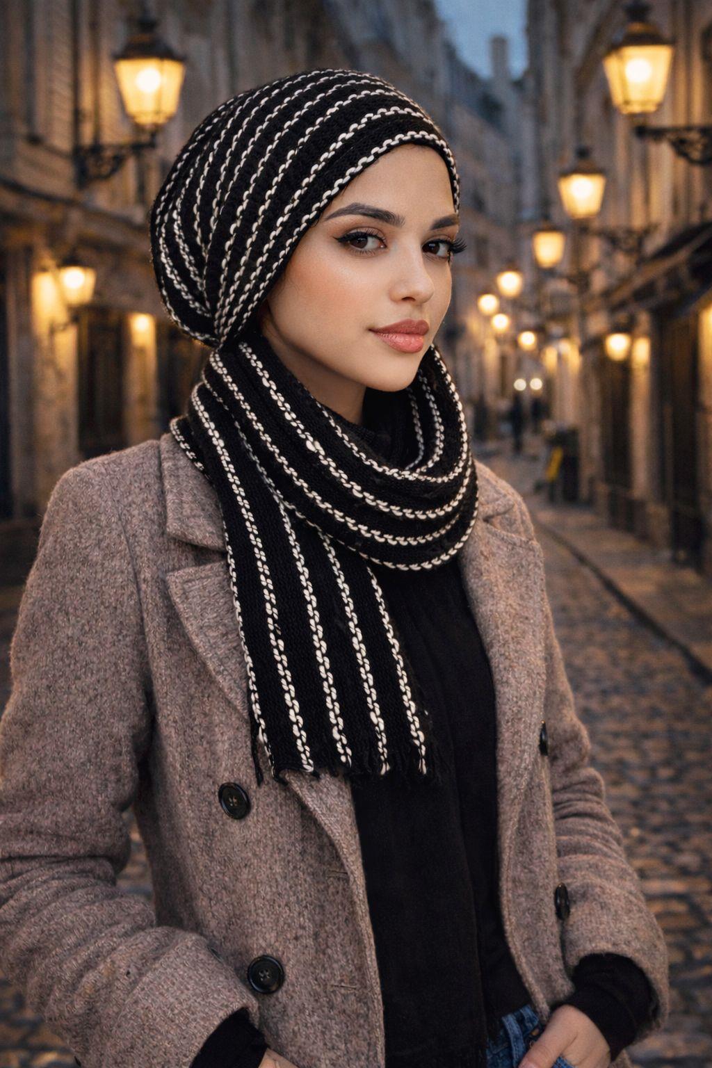 Siyah Çizgili Kelebek Bone Şal