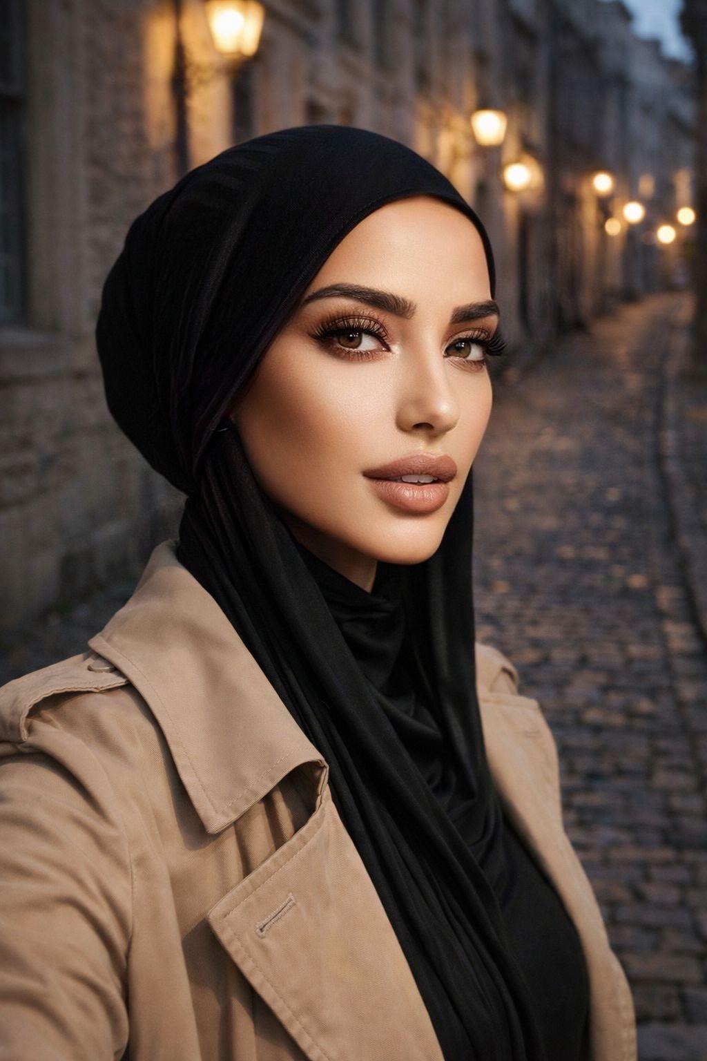 Siyah Çizgili Kelebek Model Büzgülü Bone Şal