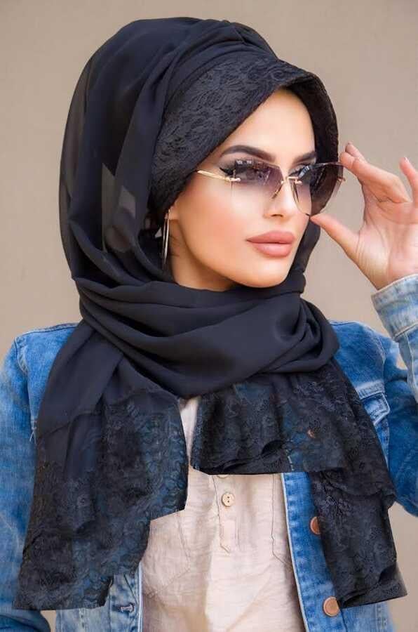 Siyah Dantelli Şapka Şal