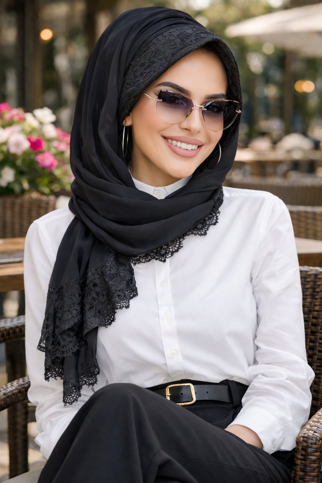 Siyah Dantelli Şapka Şal