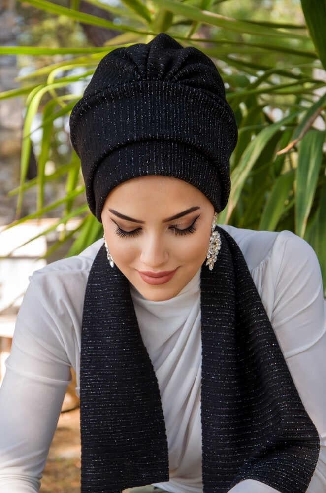 Siyah Fitilli Atkılı Bone