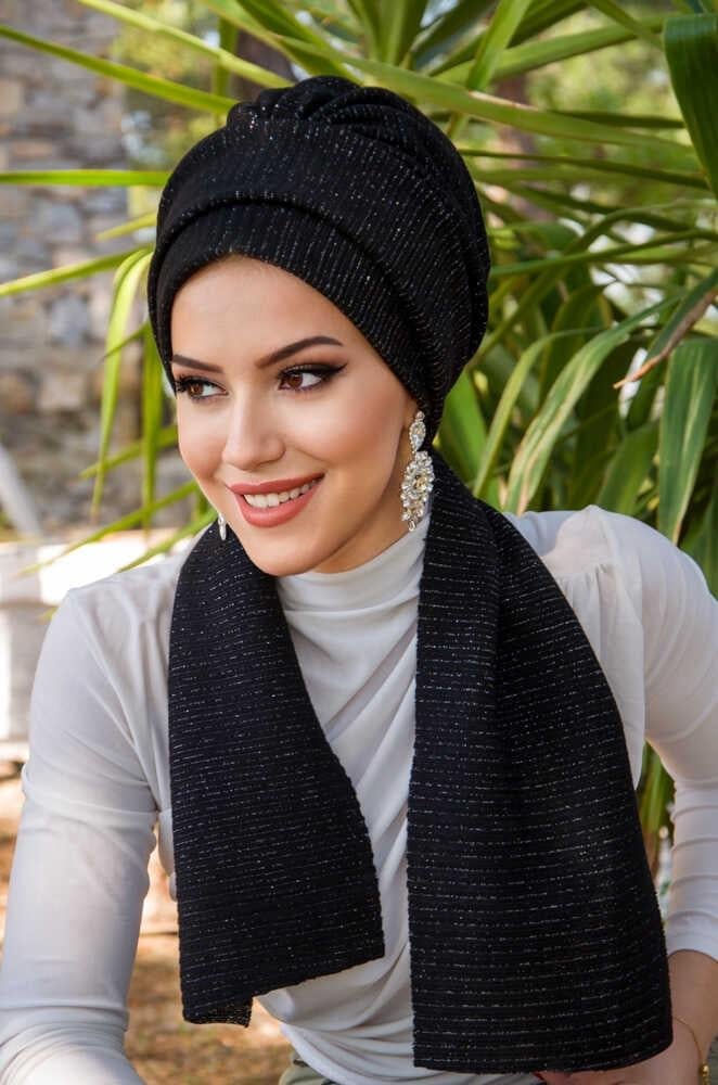 Siyah Fitilli Atkılı Bone