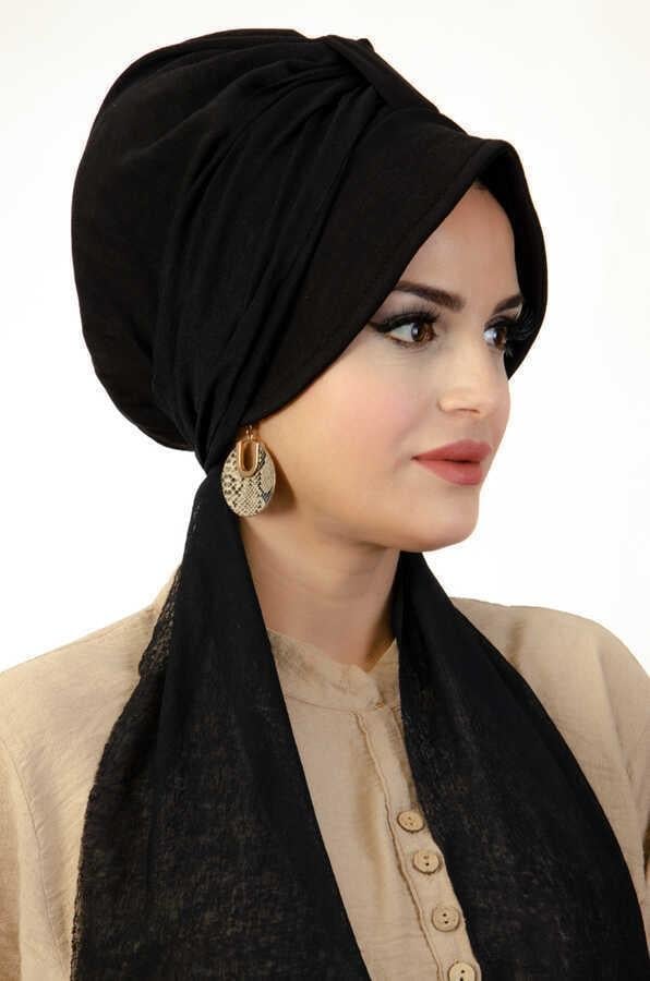 Siyah Fularlı Şapka Bone