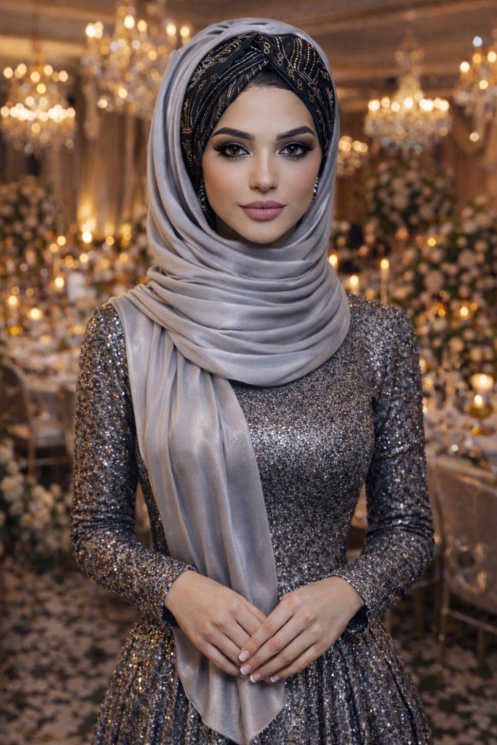 Siyah Gold Gümüş Payetli Abiye Şal