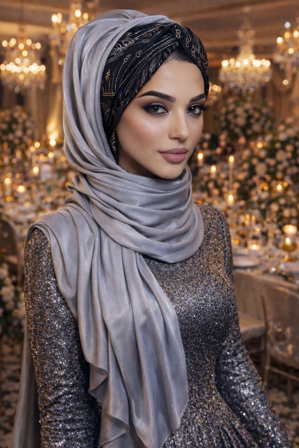 Siyah Gold Gümüş Payetli Abiye Şal