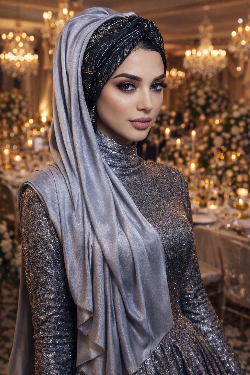 Siyah Gold Gümüş Payetli Abiye Şal
