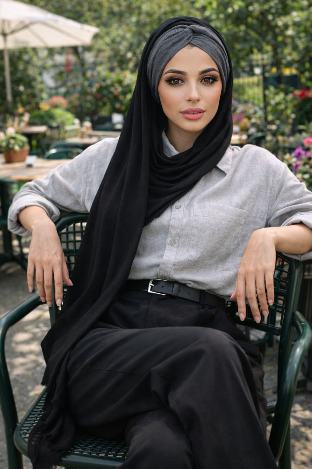 Siyah Gri Burgu Hazır Şal