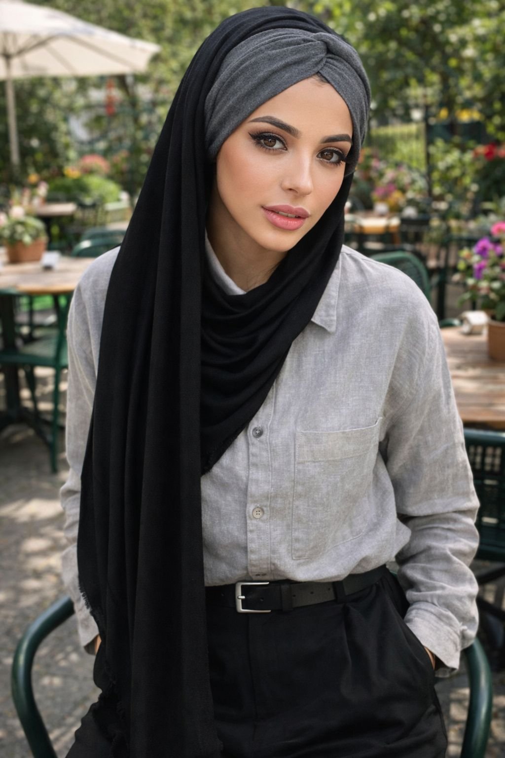 Siyah Gri Burgu Hazır Şal