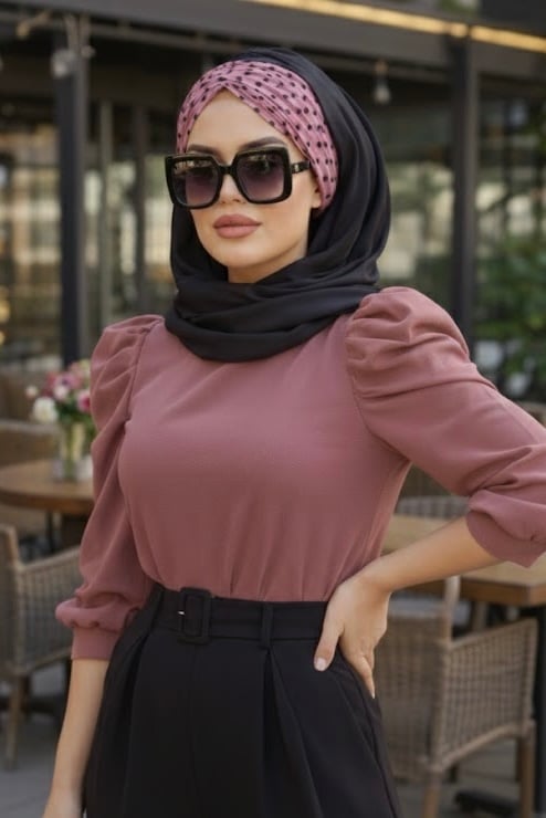 Siyah Gülkurusu Puanlı Büzgülü Hazır Şal