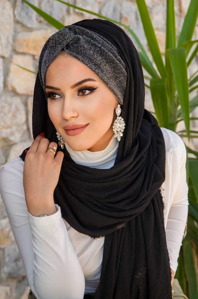 Siyah Gümüş Burgu Hazır Şal