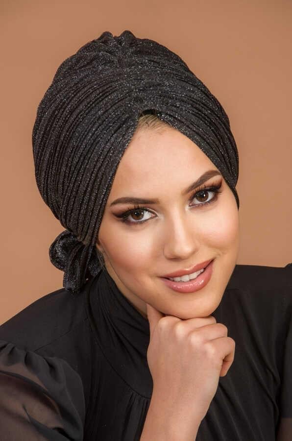 Siyah Gümüş Piliseli Abiye Tokalı Bone