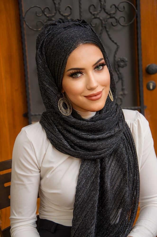 Siyah Gümüş Piliseli Drape Abiye Şal