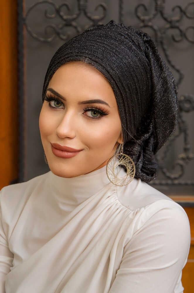 Siyah Gümüş Piliseli Drape Abiye Şal