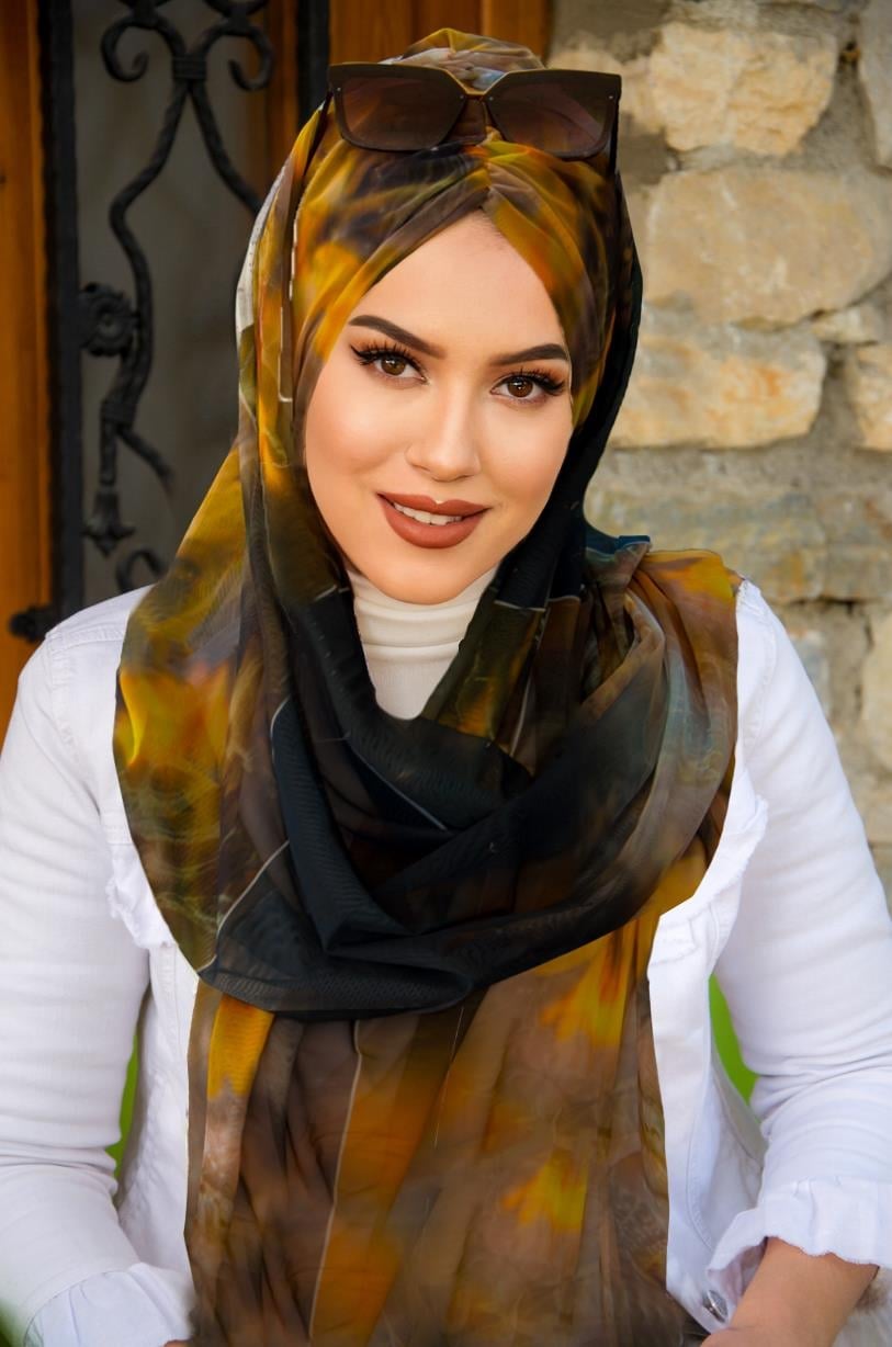 Siyah  Hardal Batik Desen Hazır Şal