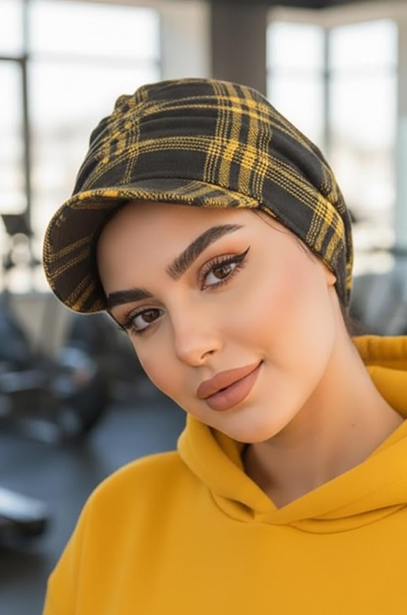 Siyah Hardal Ekose Desen Tesettür Şapka