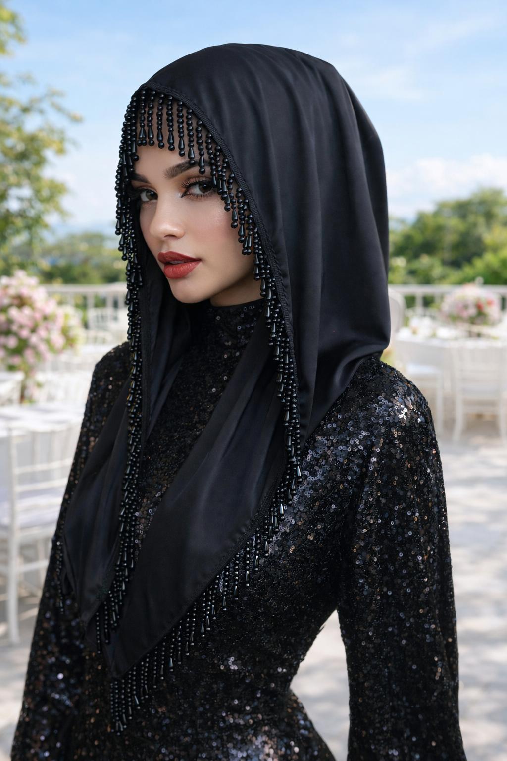 Siyah İnci Sarkaçlı Abiye Başlık