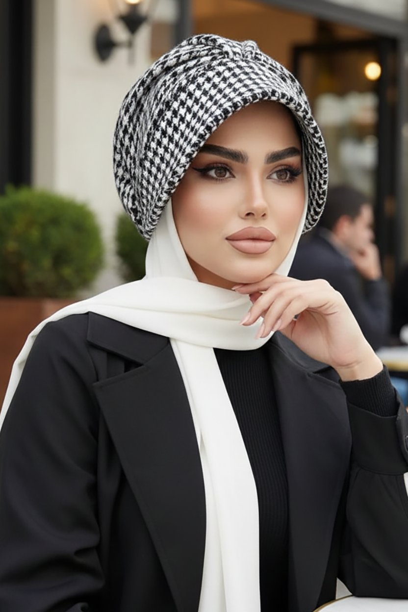 Siyah Kazayağı Kaşe Şapkalı Bone