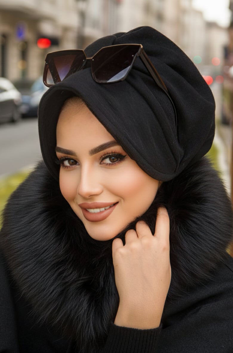 Siyah Kışlık Şapkalı Bone