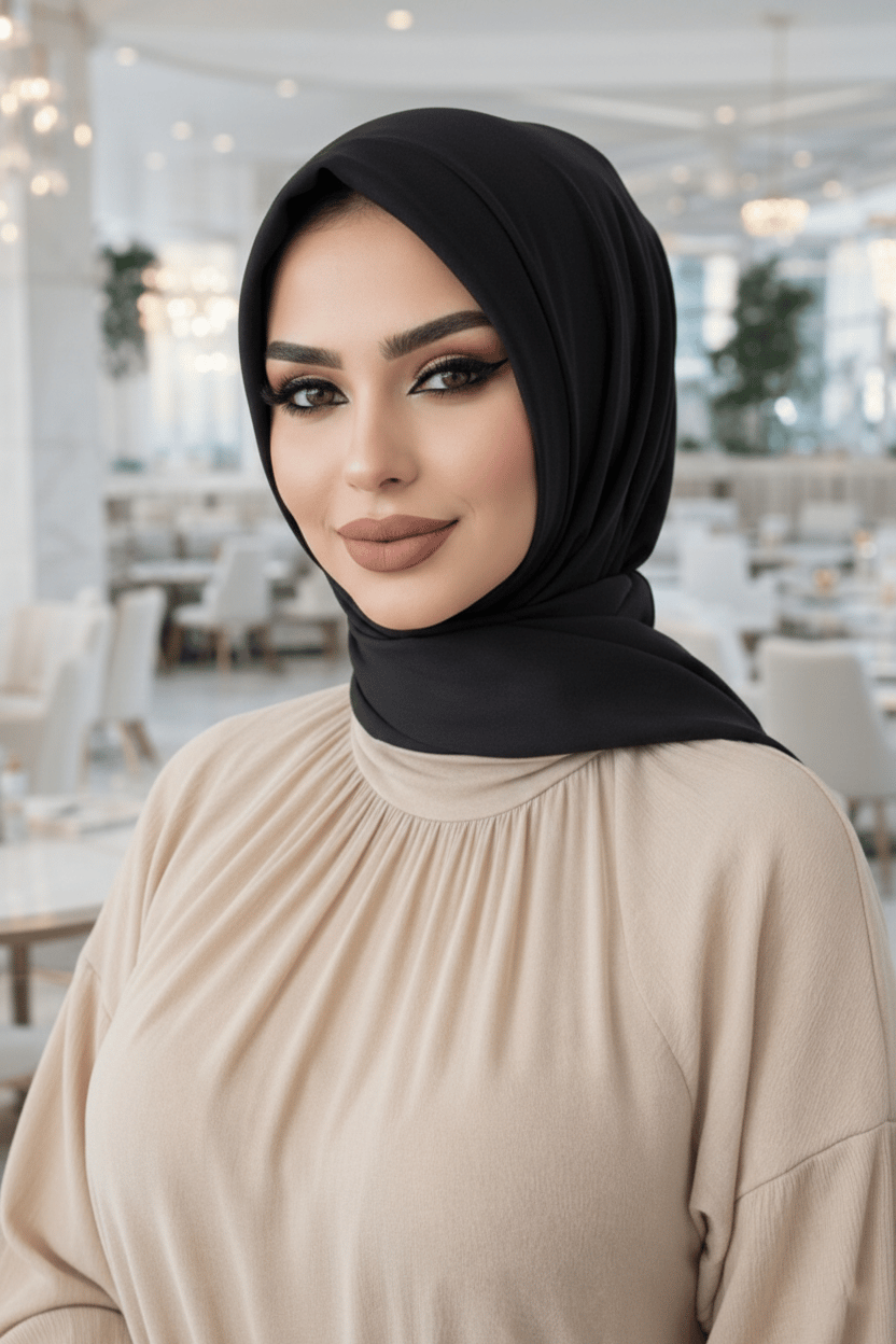 Siyah Mevsimlik Kapüşonlu Çıtçıtlı Şal