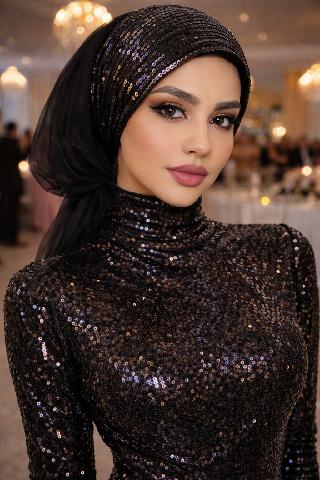 Siyah Payetli Abiye Tokalı Bone