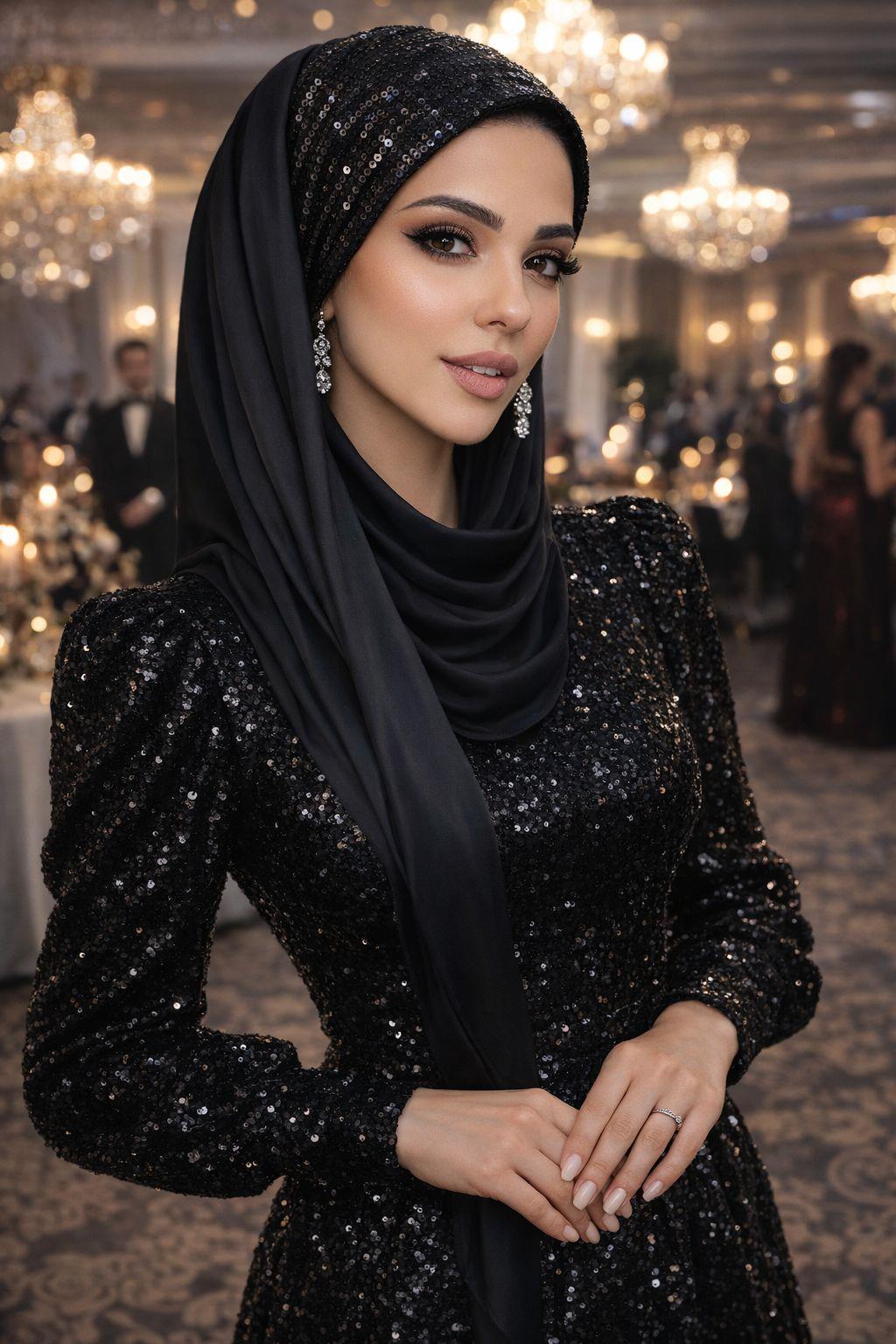 Siyah Payetli Bandana Abiye Şal