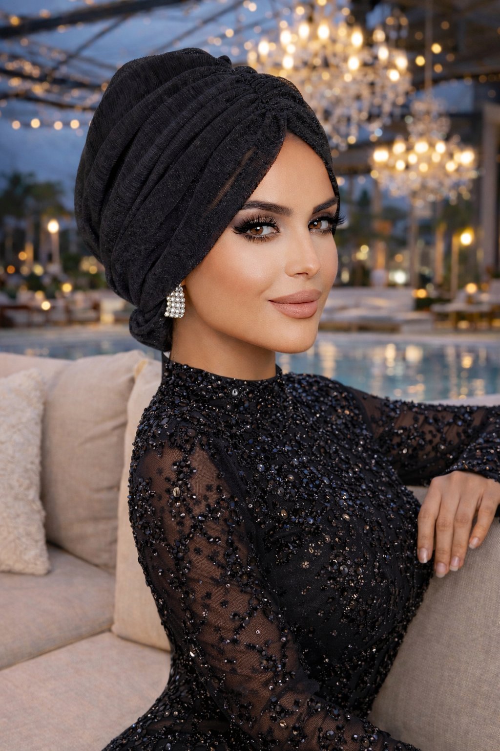 Siyah Piliseli Abiye Tokalı Bone