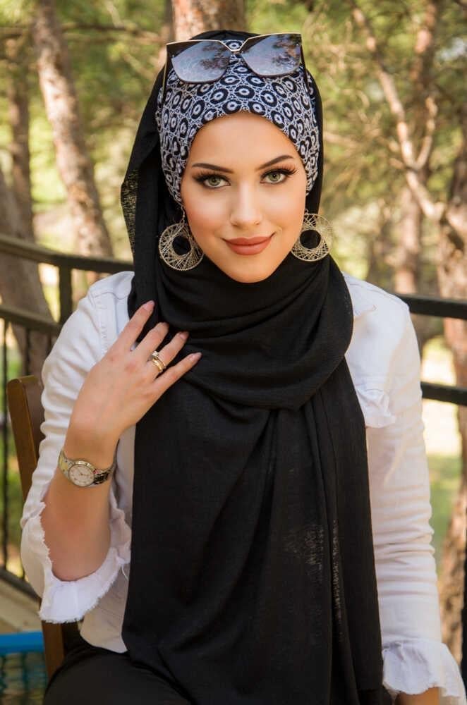 Siyah Puan Dantel Bone Hazır Şal