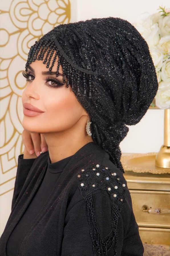 Siyah Sarkaçlı Abiye Tokalı Bone