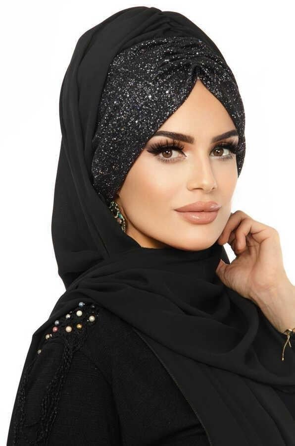 Siyah Simli Abiye Şal