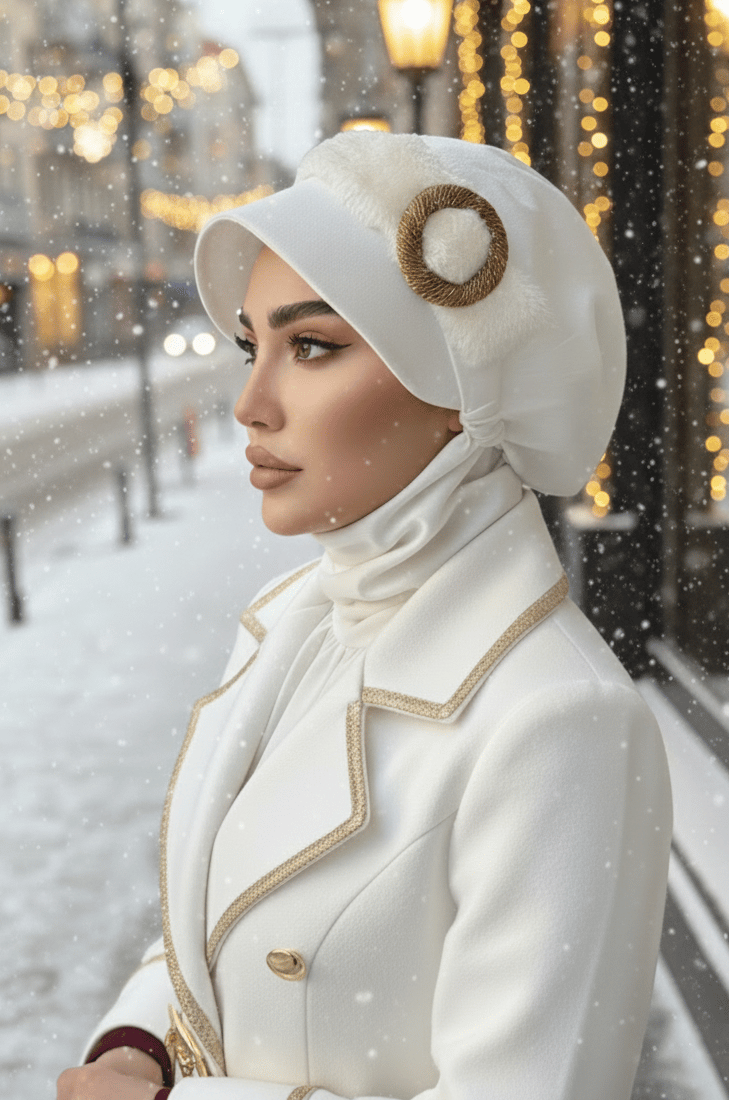 Siyah Taba Kazayağı Desen Tesettür Şapka