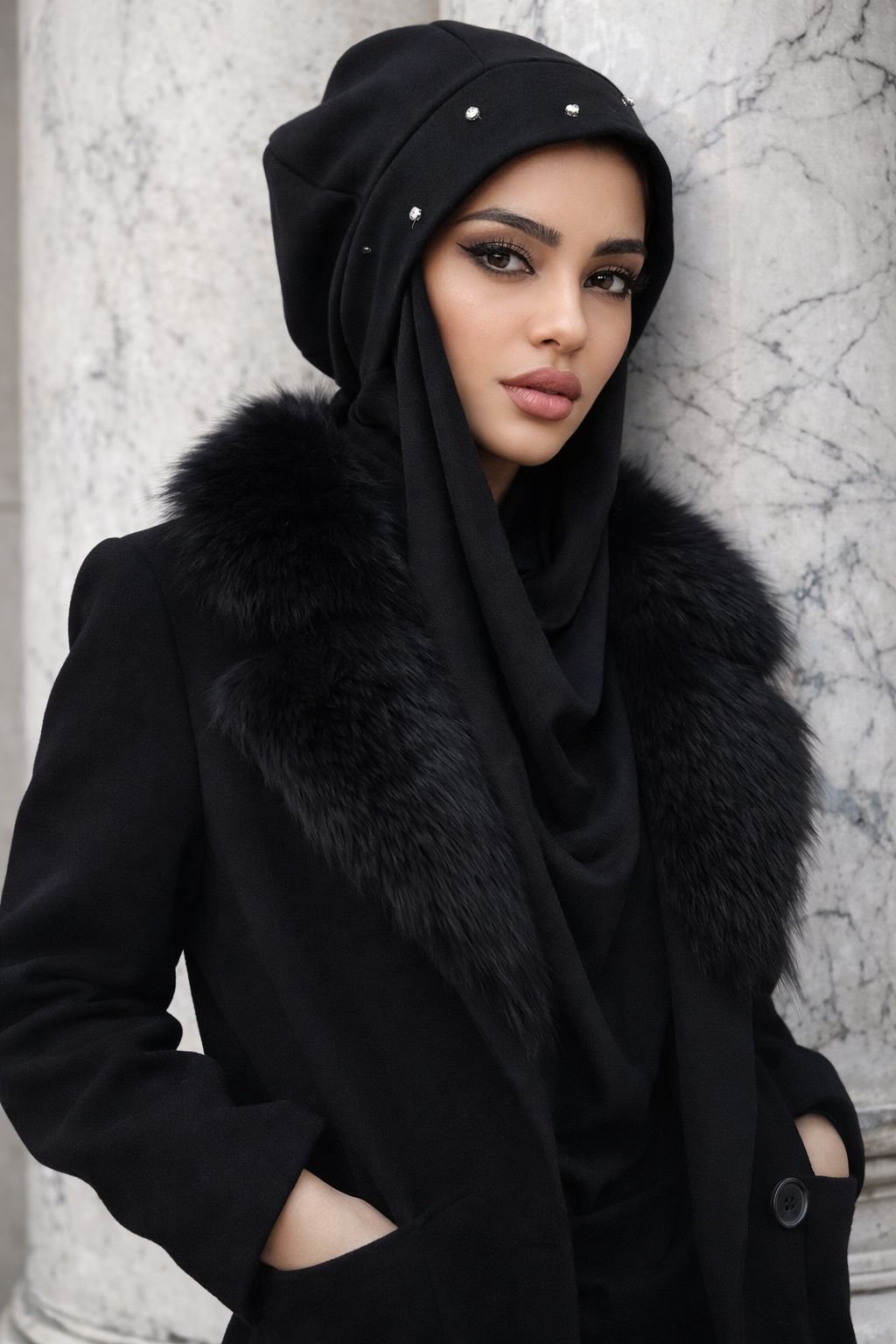 Siyah Taşlı Tesettür Bere