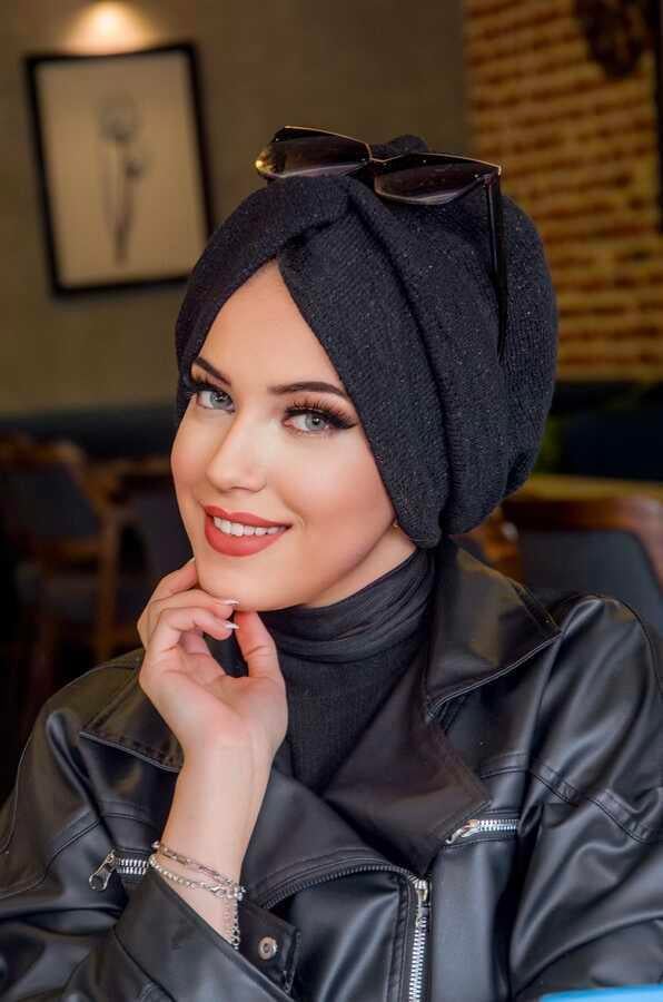 Siyah Triko Kışlık Burgu Bone