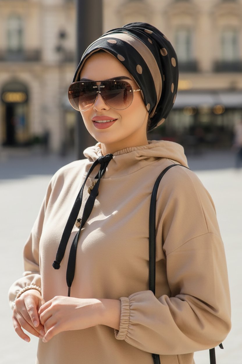 Siyah Vizon Bantlı Şapka Bone