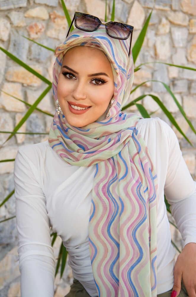 Soft Renkler Geometrik Desen Kepli Bandana Şapka Şal
